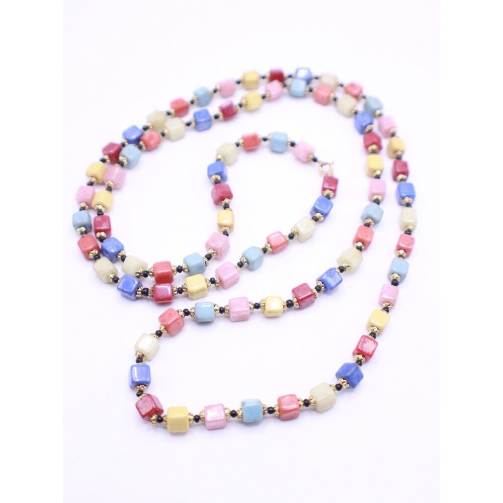 Vintage Czech glass Long Harlequin necklace 44”